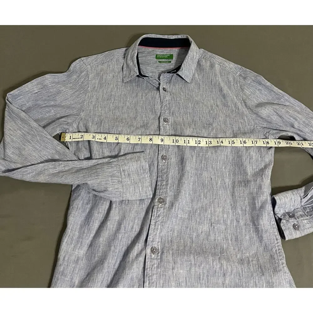 United Colors of Benetton Mens S Light Blue Lyocell Linen Cotton Button Up Shirt